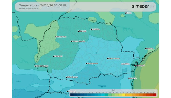 Fim de semana será gelado e com chuva em boa parte do Paraná, prevê Simepar